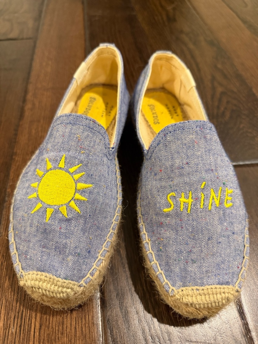 Soludos Blue Espadrilles with Yellow Sun Embroidery